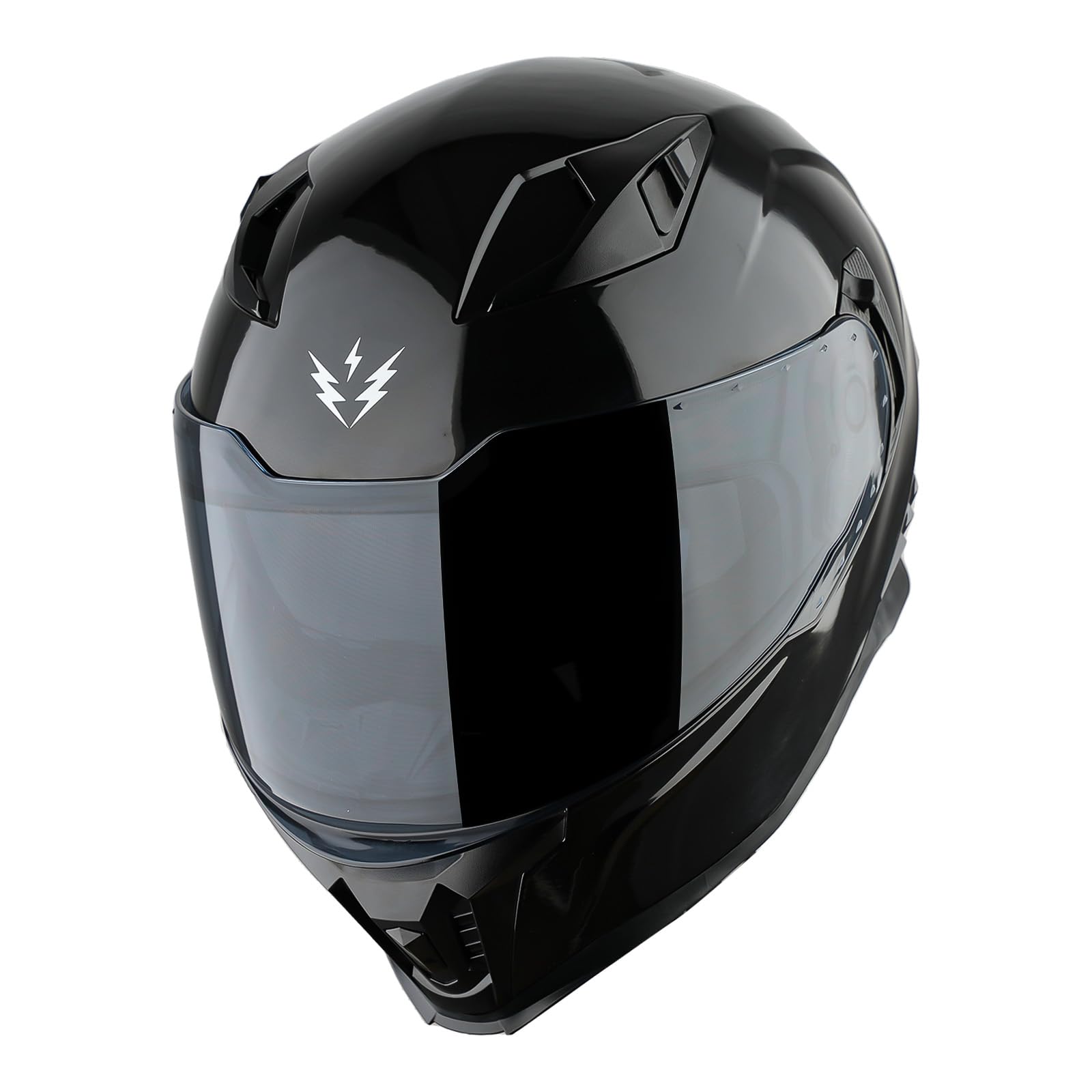 1Storm KT828 glossy black helmet side view, outer shield plus inner smoked visor
