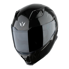 1Storm KT828 glossy black helmet side view, outer shield plus inner smoked visor