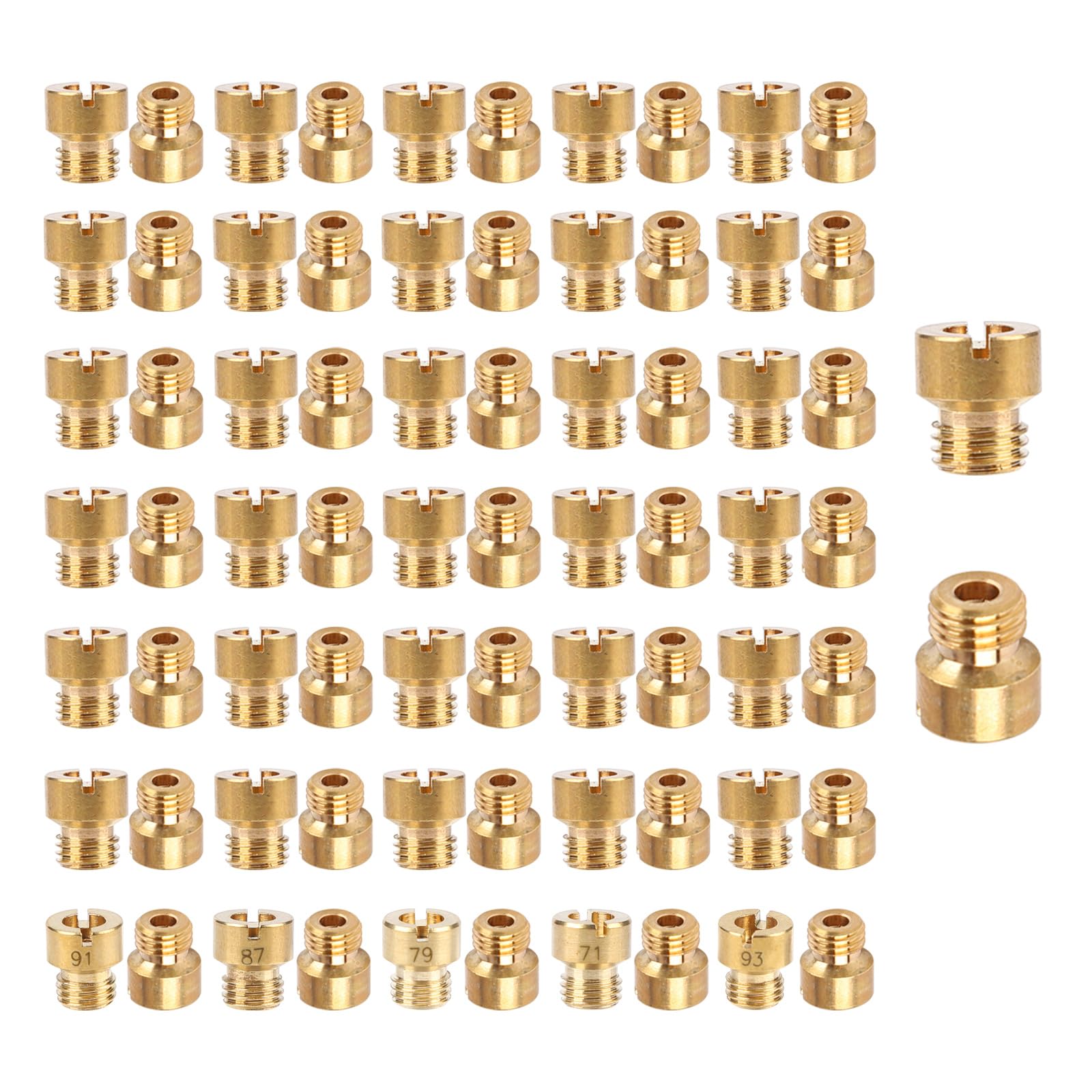 2 MULE TEAM 36-181 brass main jet closeup for precise fuel metering in Holley carbs.