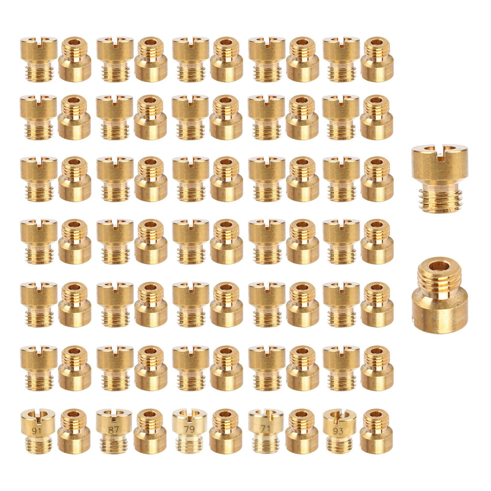 2 MULE TEAM 36-181 brass main jet closeup for precise fuel metering in Holley carbs.