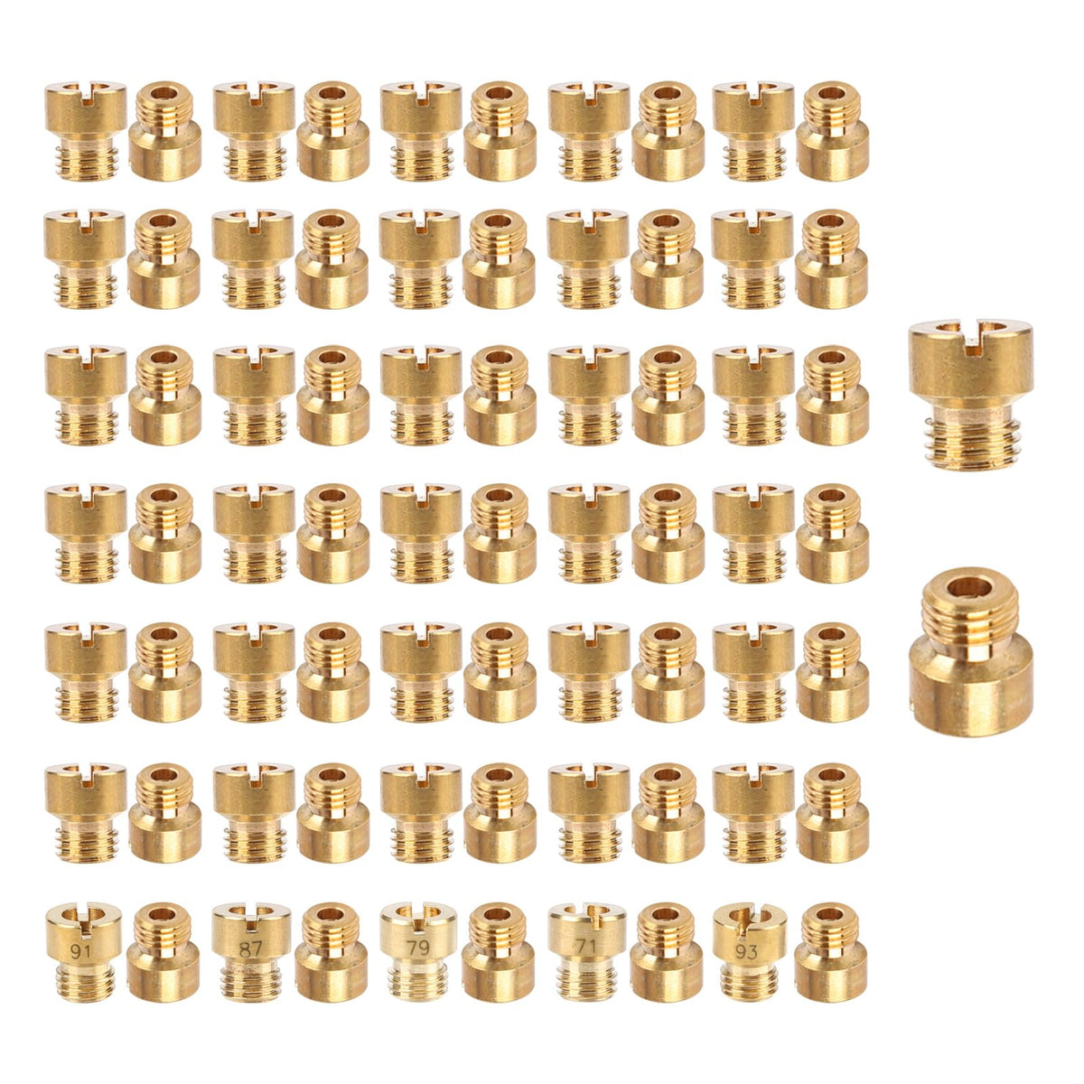 2 MULE TEAM 36-181 brass main jet closeup for precise fuel metering in Holley carbs.