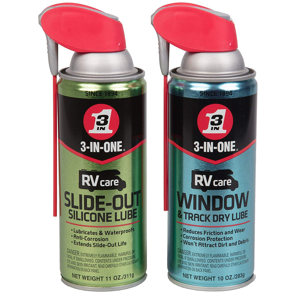 3-IN-ONE RVcare Slide-Out Silicone Lube maintains smooth, quiet slide-outs.