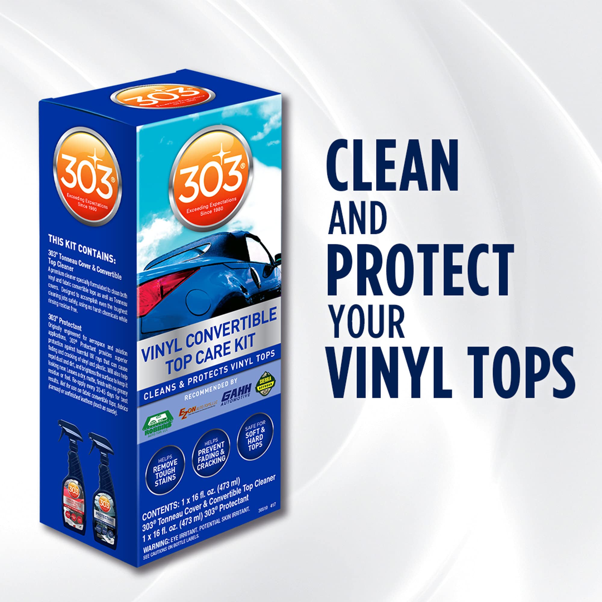 303 Products 30510 treated vinyl top showing restored color and protection.
