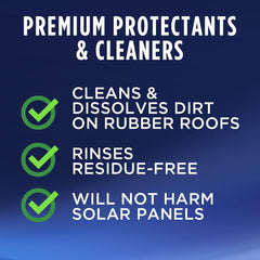 Applying scrub on RV rubber roof to remove buildup safely.