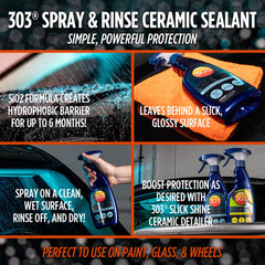 Water beading close-up shows hydrophobic protection from 303 Products Ceramic Sealant.