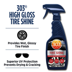 303 Products tire shine spray application showing even coverage.