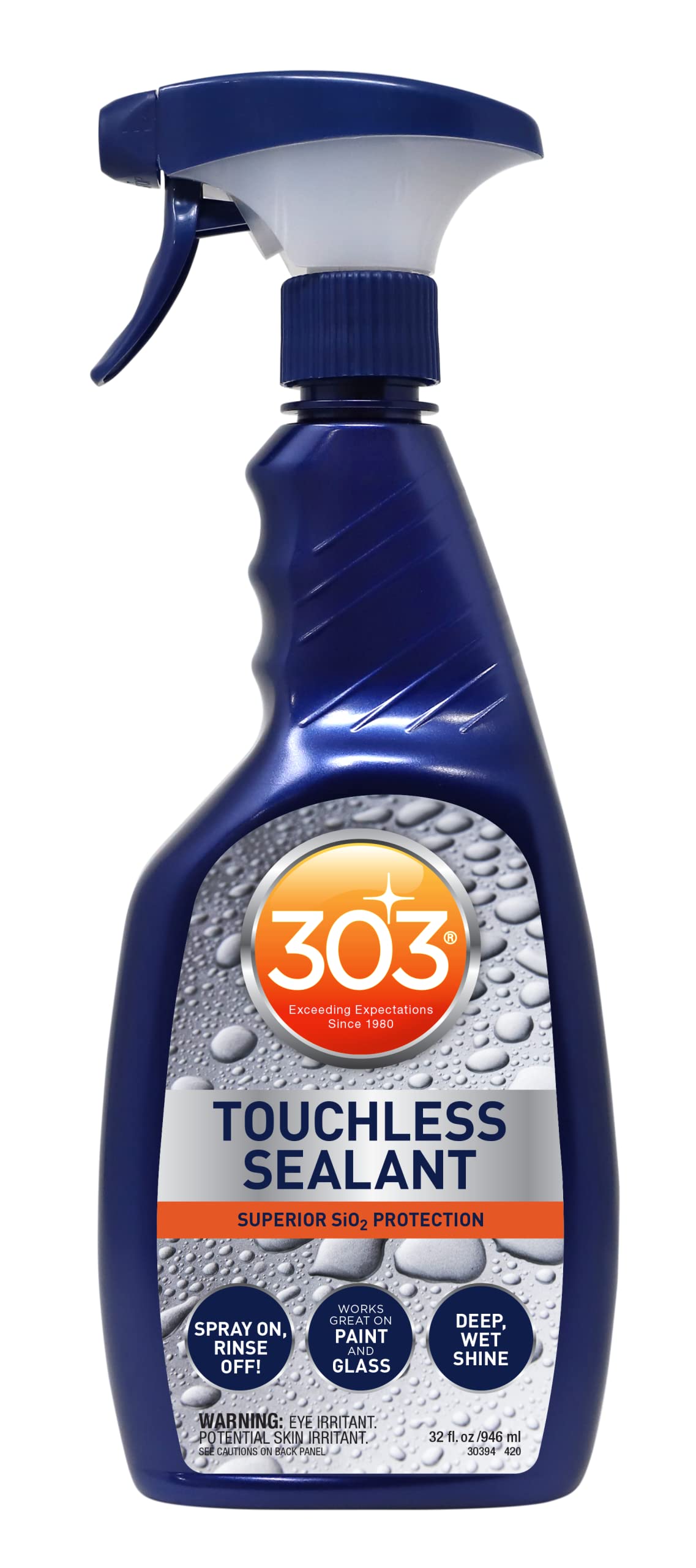 303 Touchless Sealant bottle front view for easy protection on paint and glass.