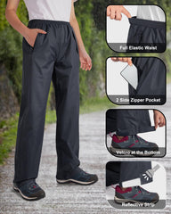 33,000ft rain pants with Velcro leg closures for adjustable fit.
