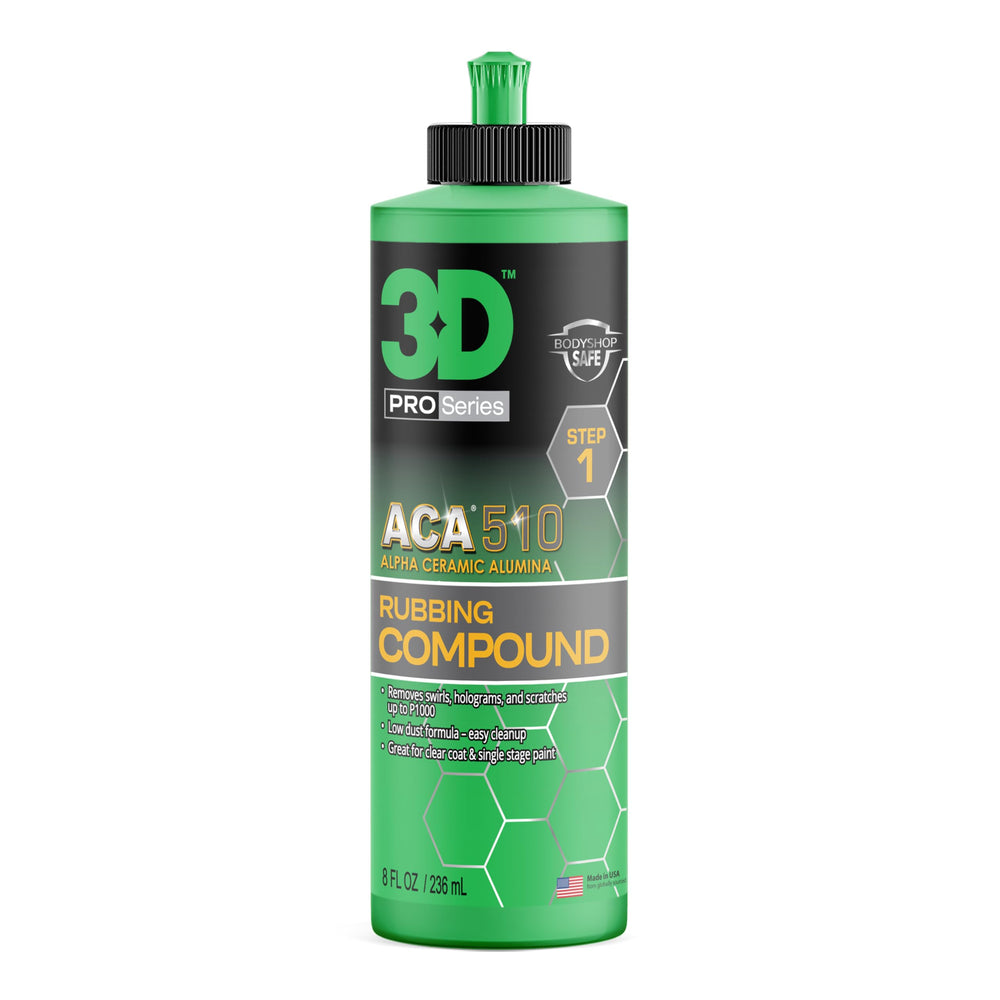 3D ACA 510 rubbing compound jar for fast paint correction with low dust.