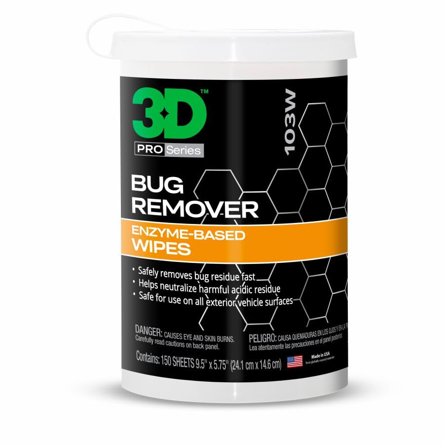 3D Bug Remover on car window quickly lifts bug residue for a clear view.