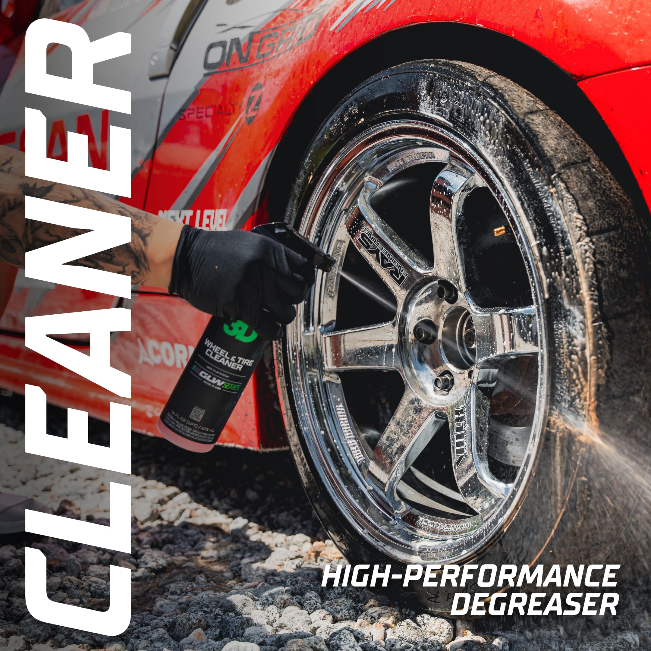 3D GLW Series restores tire browning to a richer black sidewall.