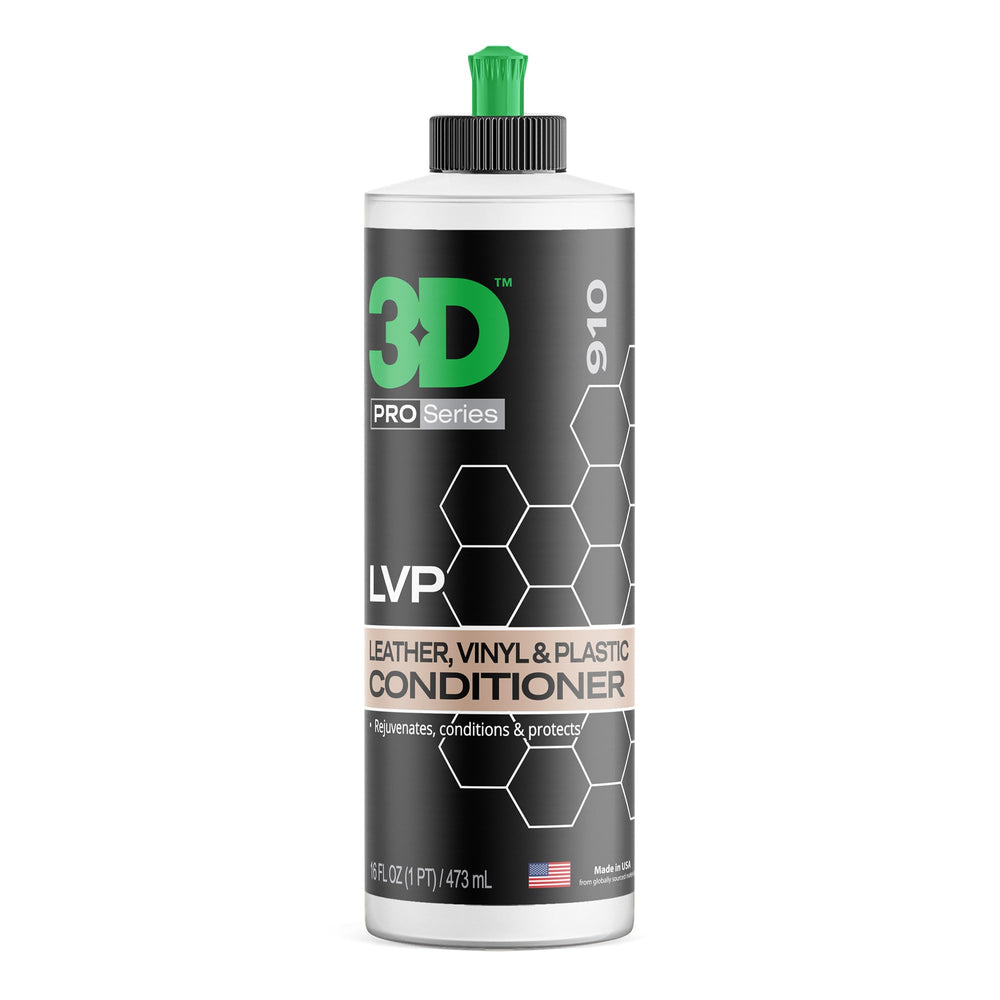 3D Leather, Vinyl & Plastic Conditioner bottle for interior restoration and UV protection.