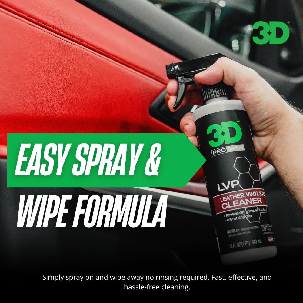 3D LVP Interior Cleaner used on leather surface to lift stains