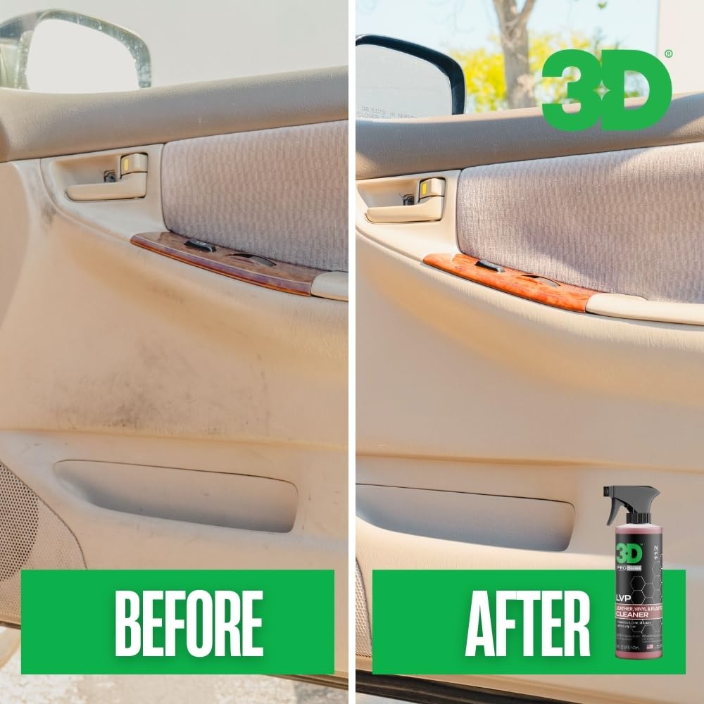 3D LVP Interior Cleaner applied to vinyl surface for renewed shine