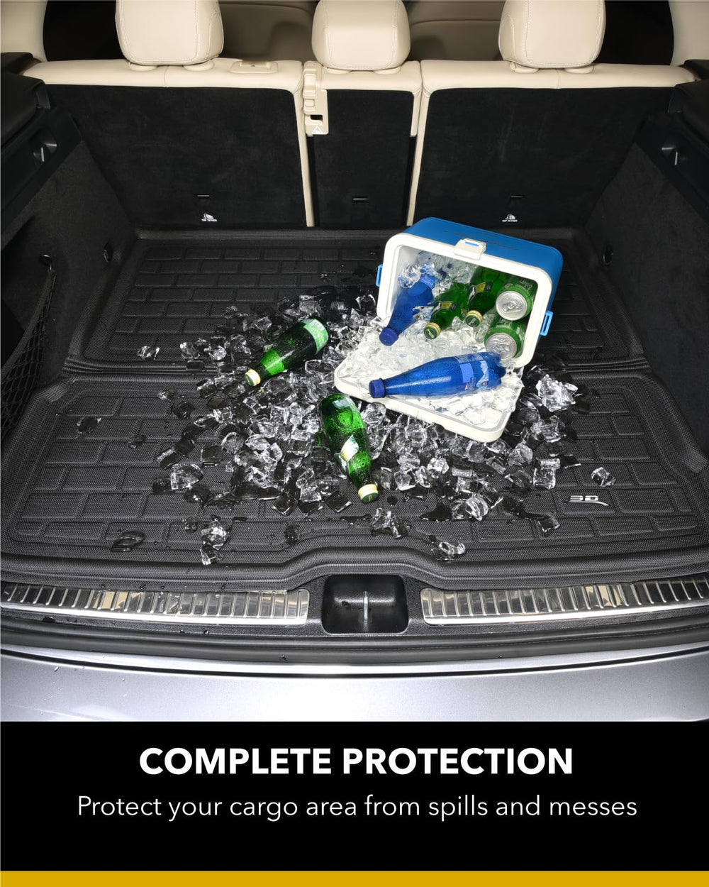 Raised edges and deep channels of the 3D MAXpider Kagu Cargo Liner manage messes.