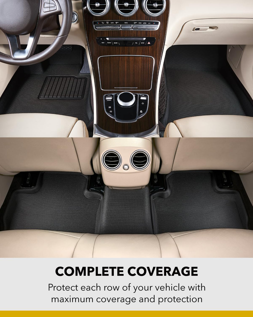 Rear cargo area mat shields floors from spills during loading trips.