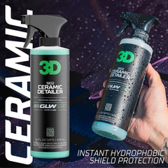 Spray action on vehicle panel delivers even coating and slick feel.