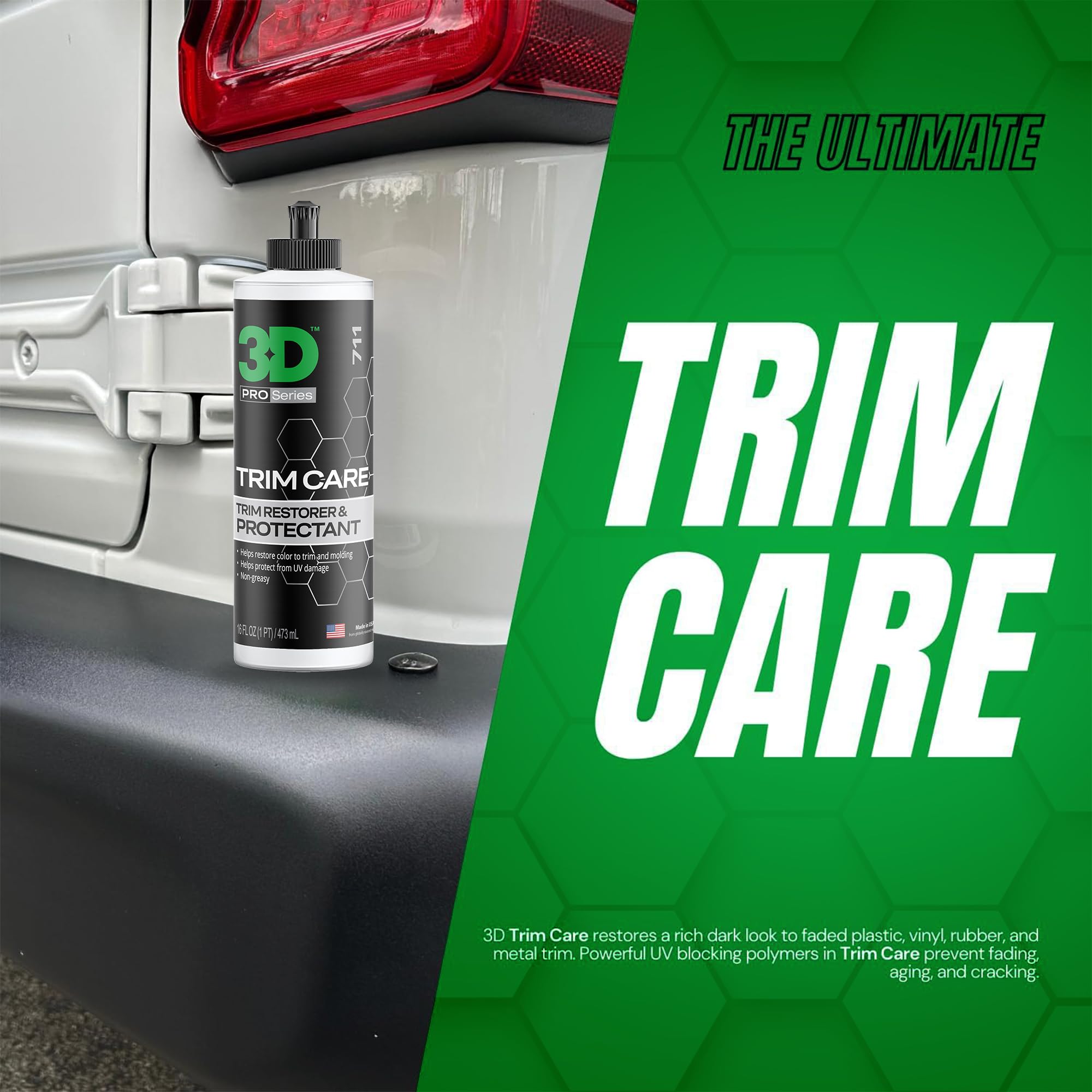3D Trim Care Restorer after application delivers a non-greasy, natural finish.