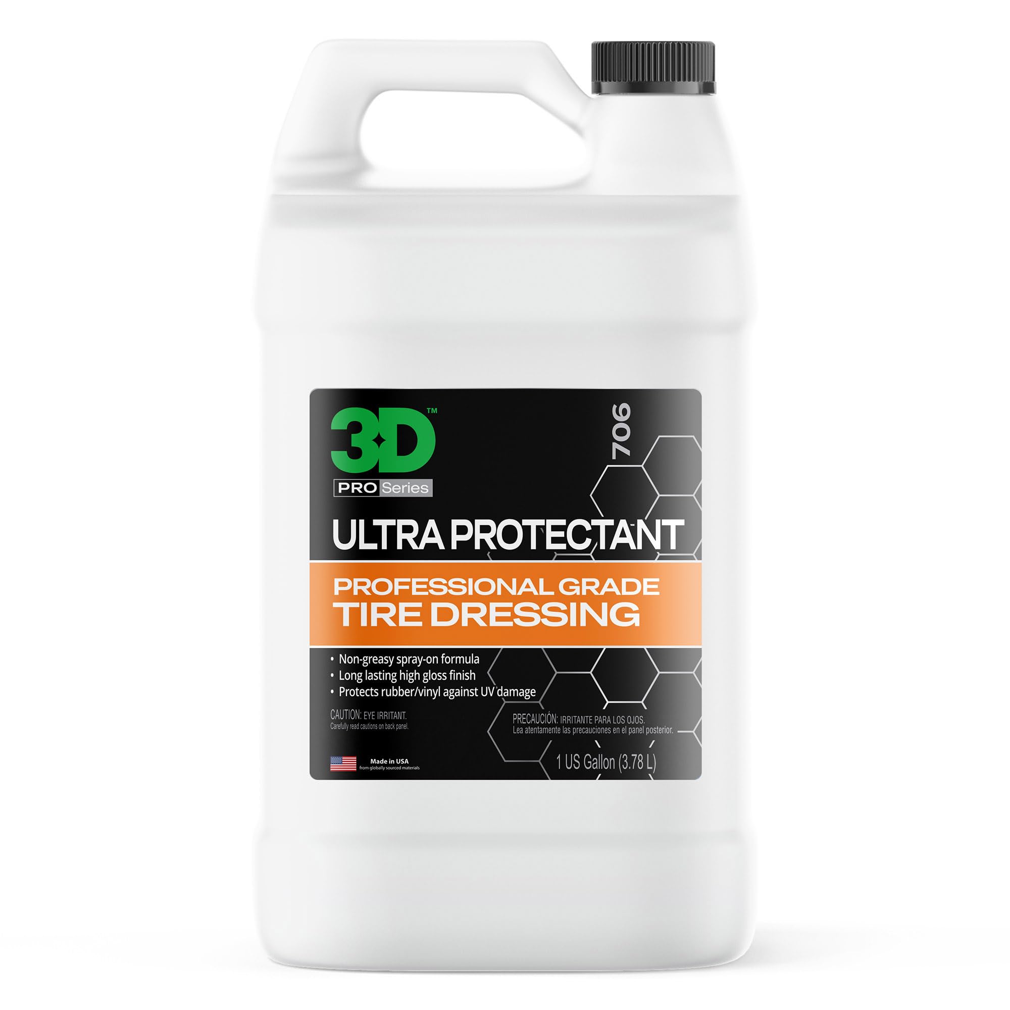 3D Ultra Protectant Tire Shine spray being applied to tire for high-gloss finish