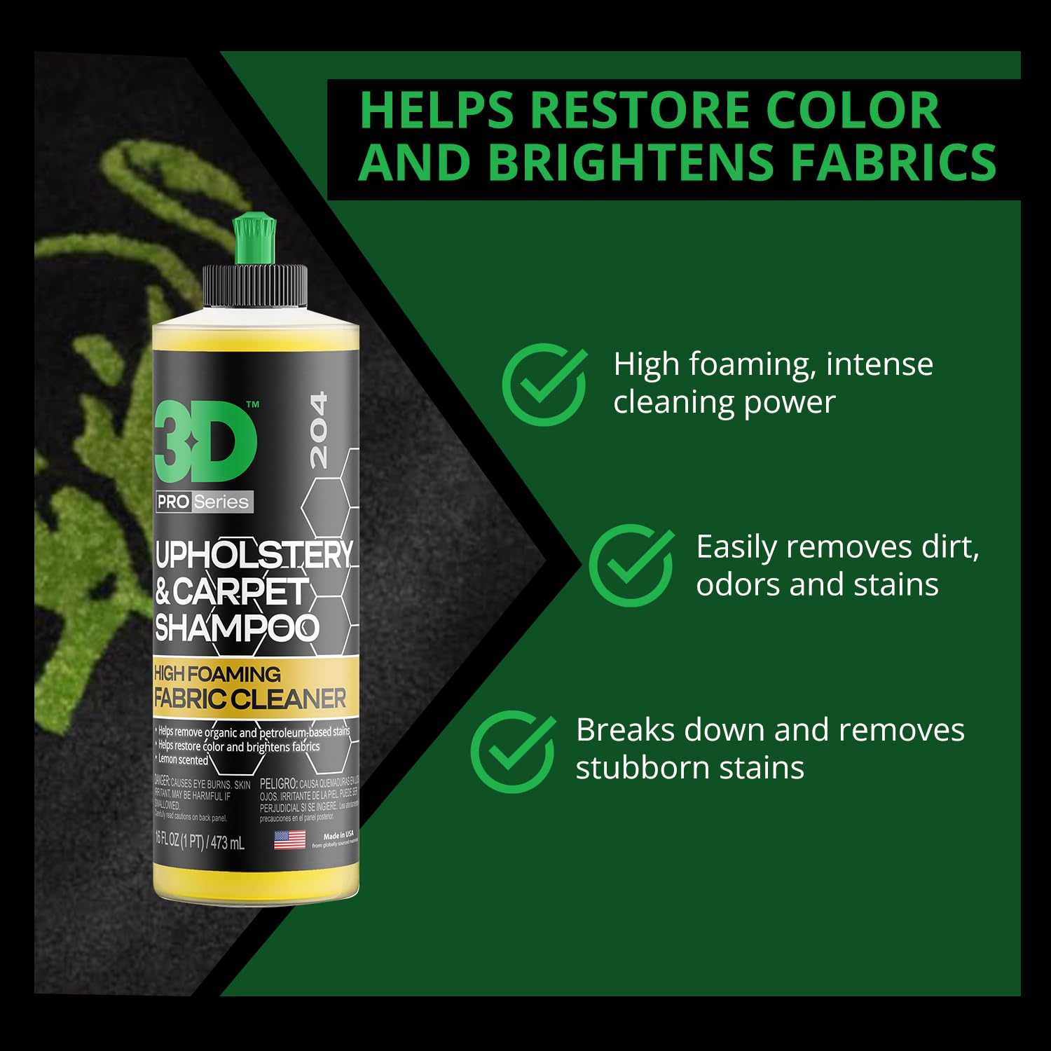 Optical brighteners in 3D shampoo reviving fabric texture visually