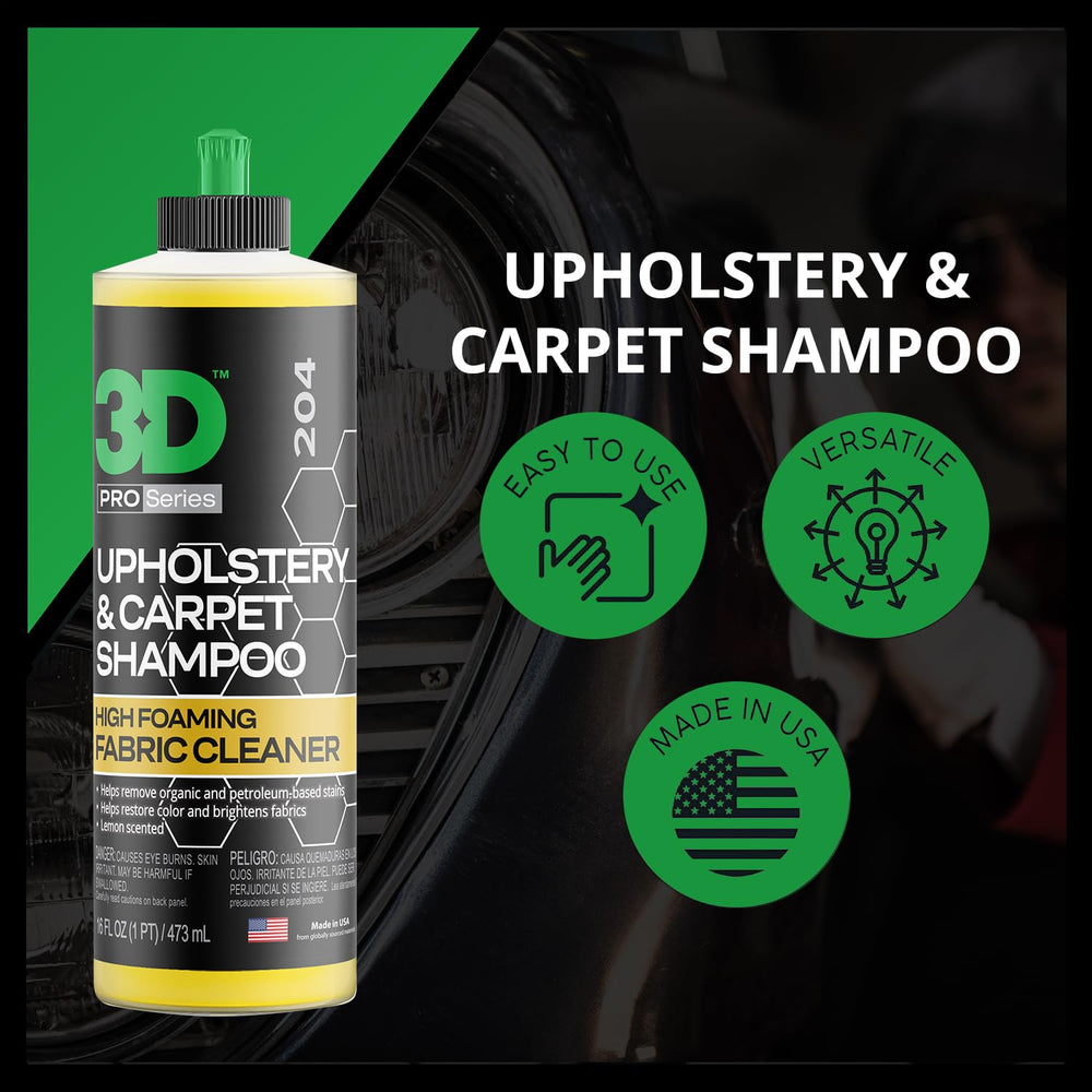 USA-made label on 3D Upholstery & Carpet Shampoo signals trusted quality