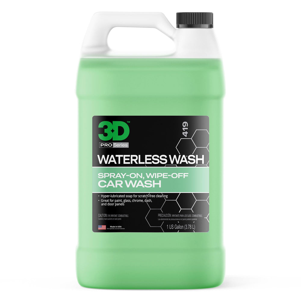 3D Waterless Car Wash bottle being sprayed on car surface for quick cleaning.