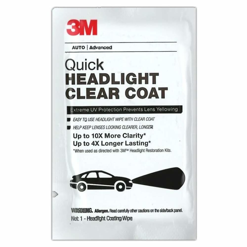 3M 32516 headlight clear wipes on a lens showing coating result