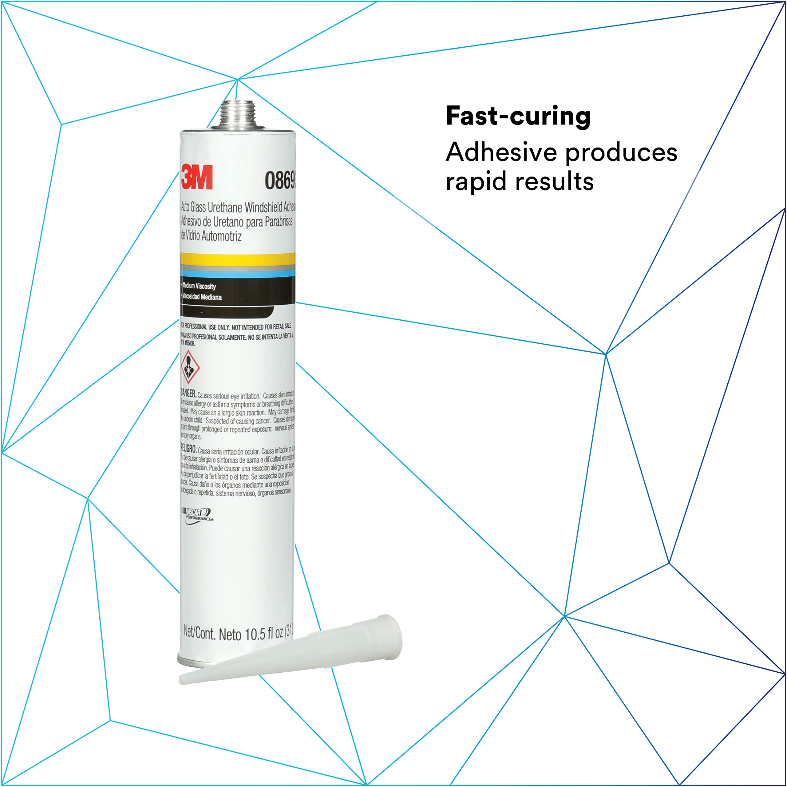 3M Auto Glass Urethane Windshield Adhesive 08693 cured bead demonstrates high-strength bond.