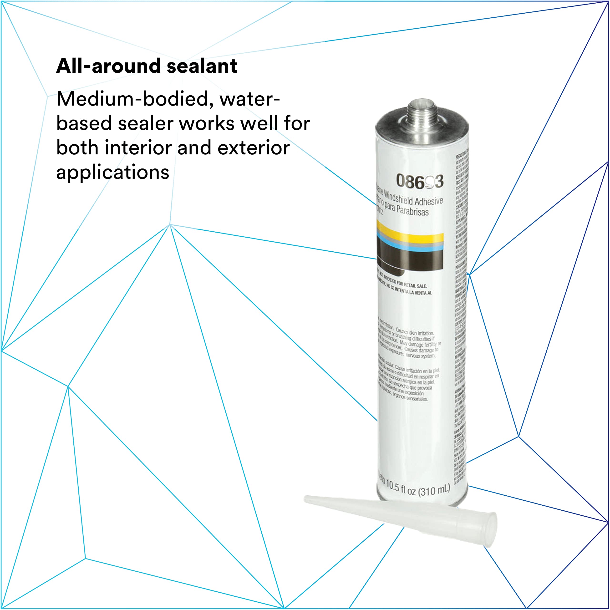 3M Auto Glass Urethane Windshield Adhesive 08693 industrial-use warning emphasizes professional use.