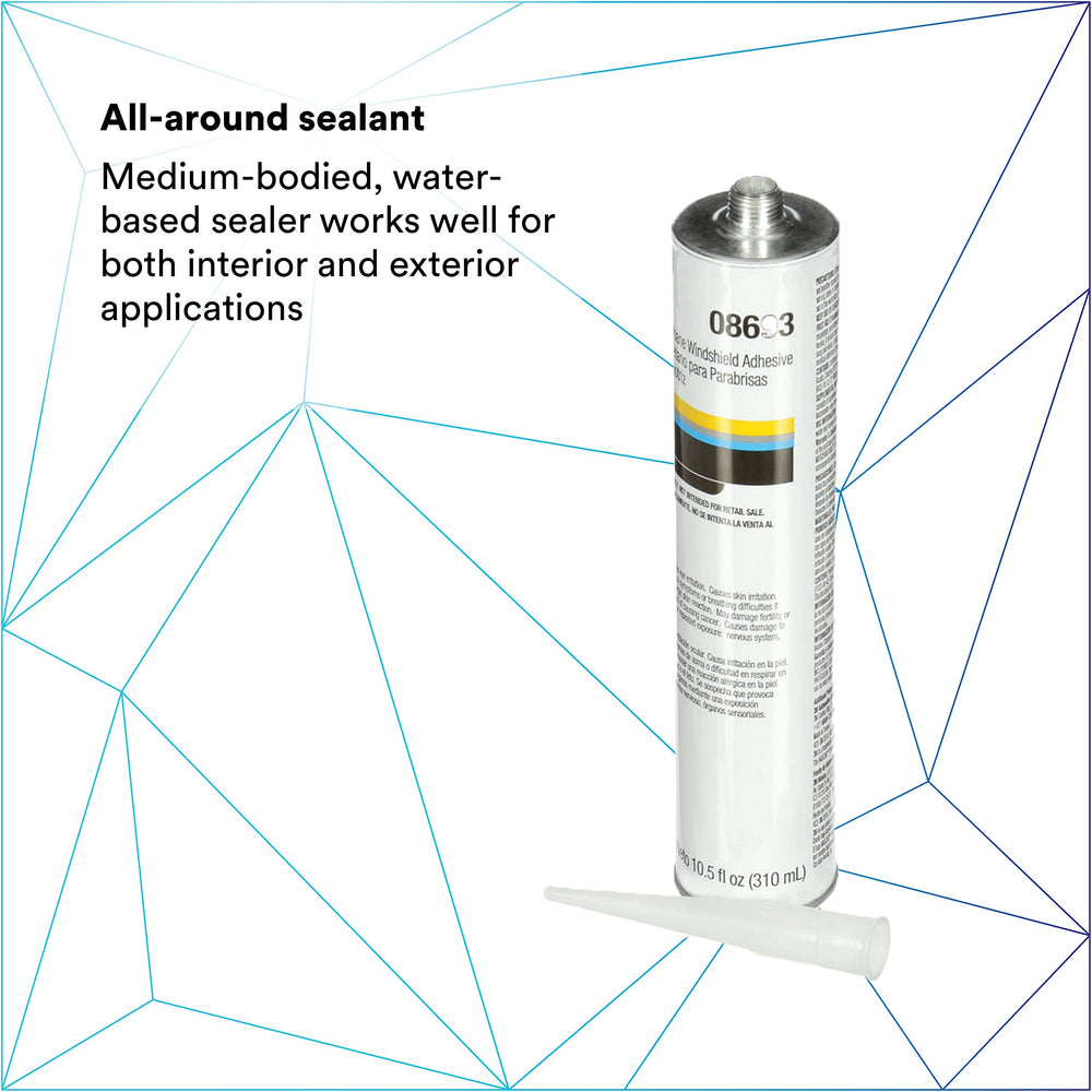 3M Auto Glass Urethane Windshield Adhesive 08693 industrial-use warning emphasizes professional use.