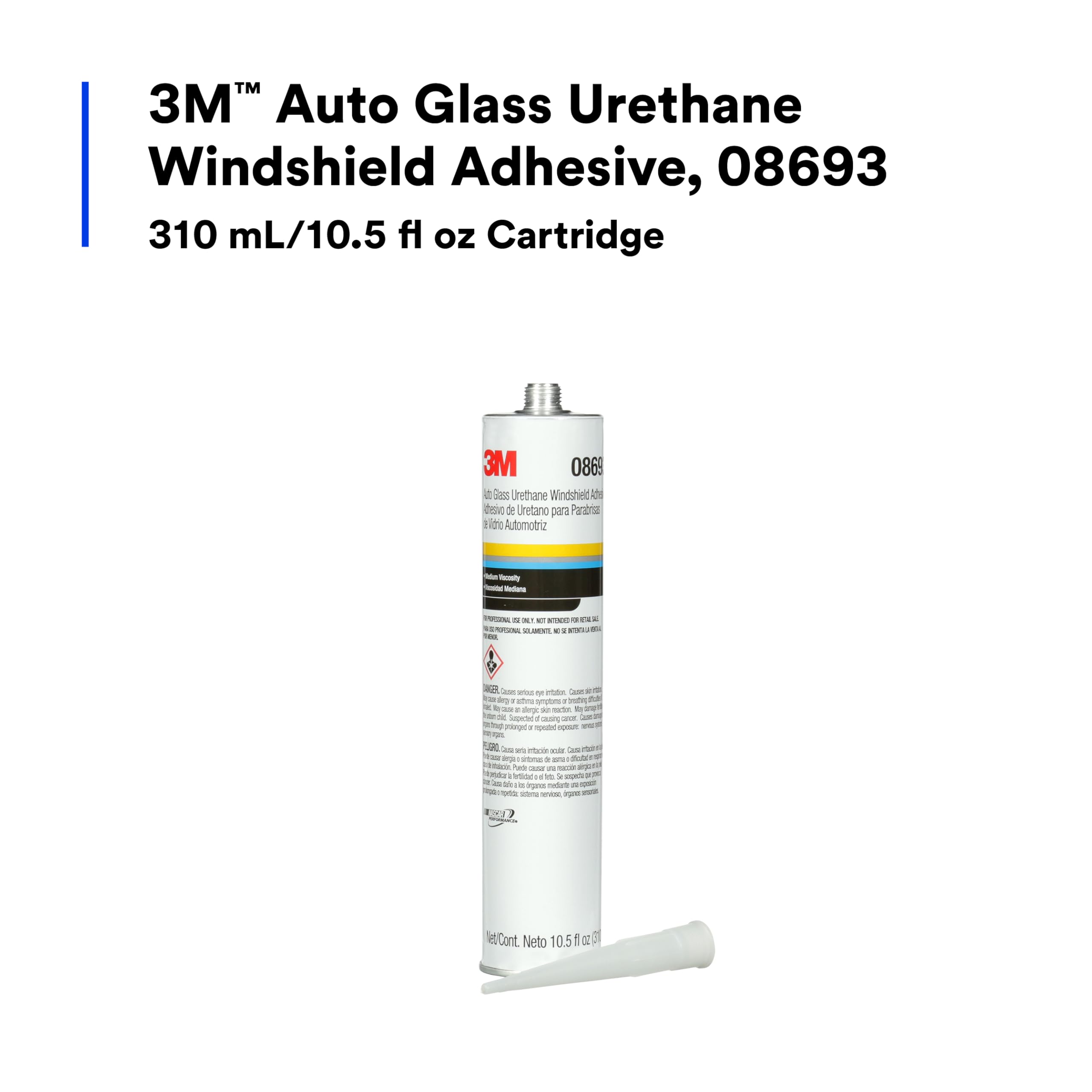 3M Auto Glass Urethane Windshield Adhesive 08693 label detail shows batch and safety.