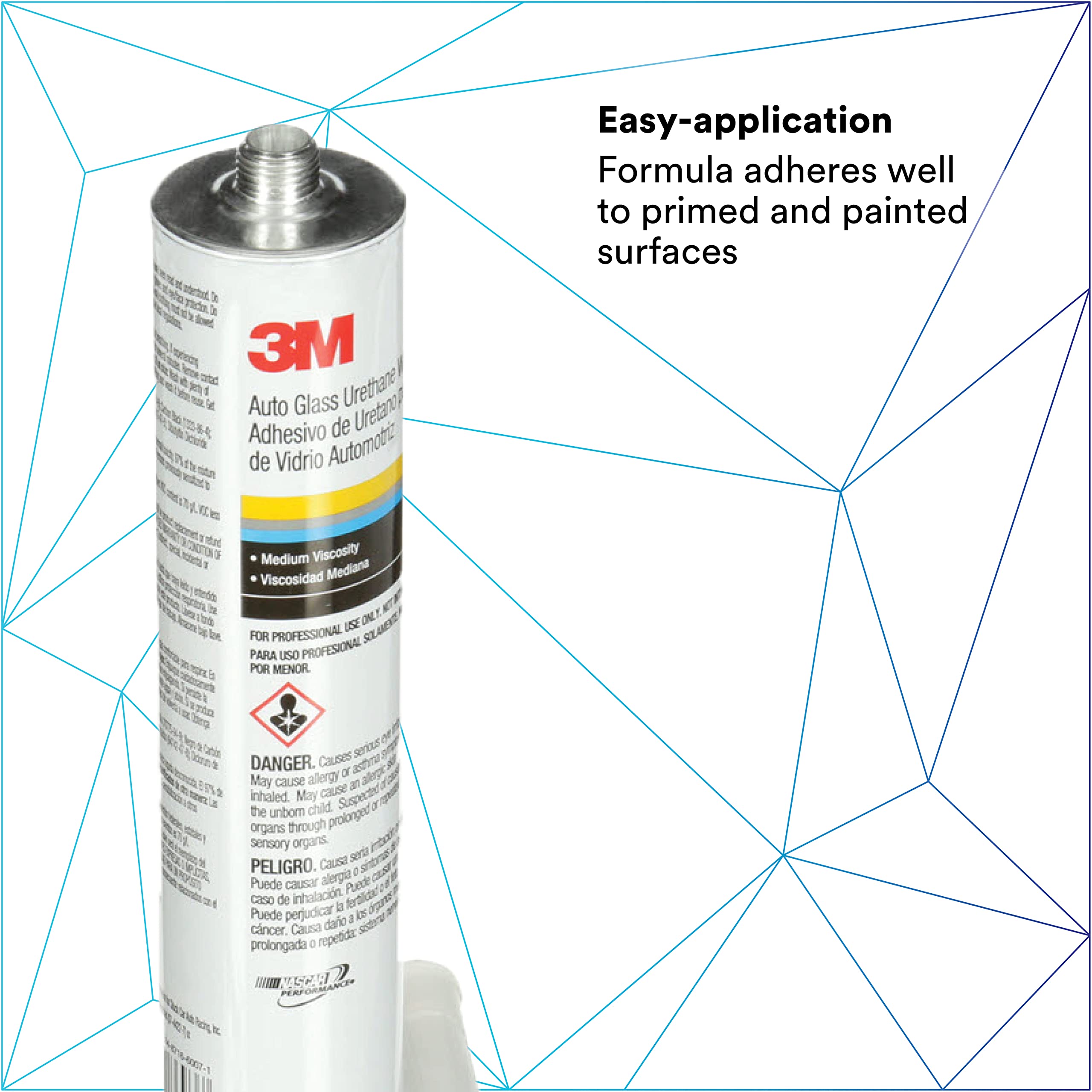 3M Auto Glass Urethane Windshield Adhesive 08693 nozzle attachment enables clean application.