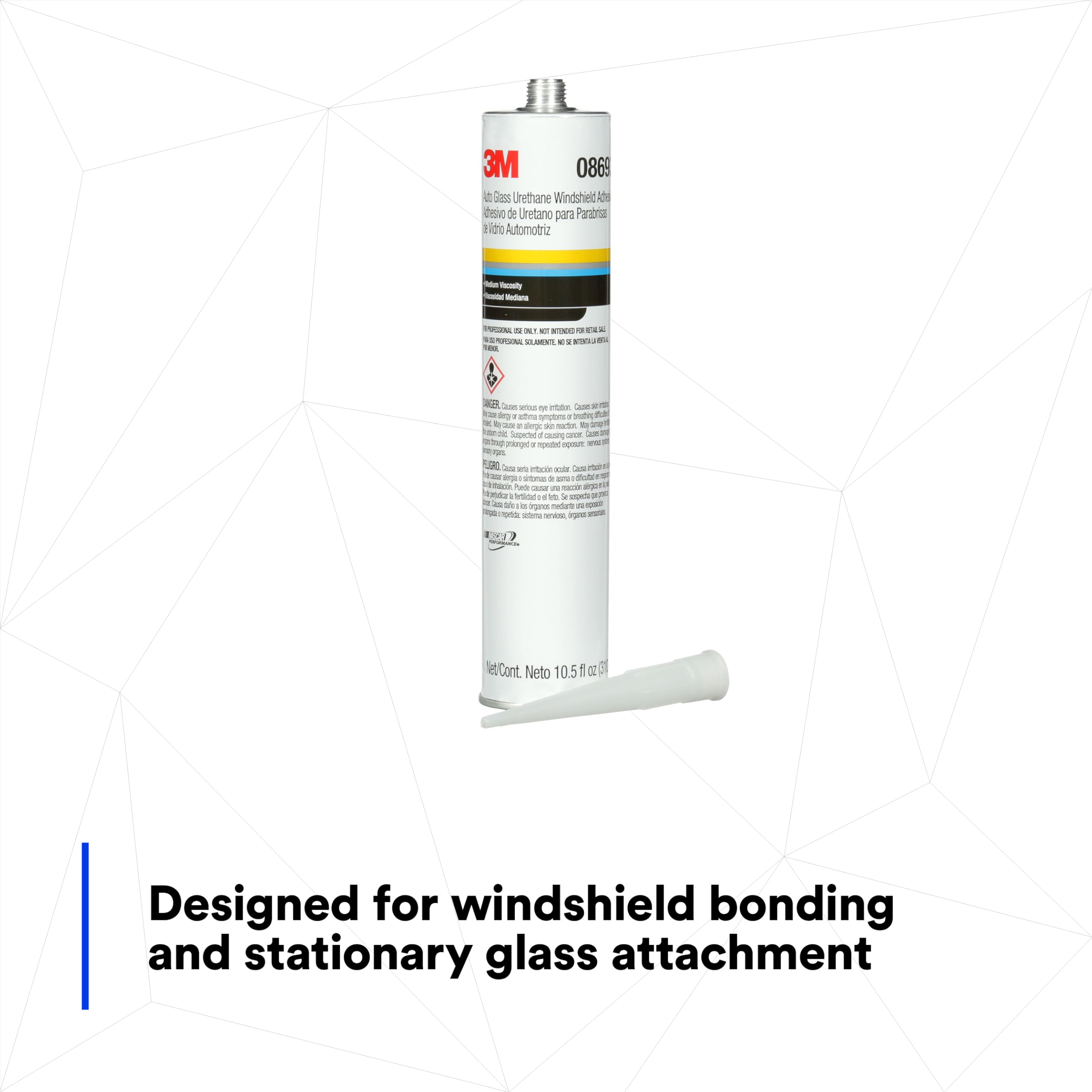 3M Auto Glass Urethane Windshield Adhesive 08693 packaging box shows contents.