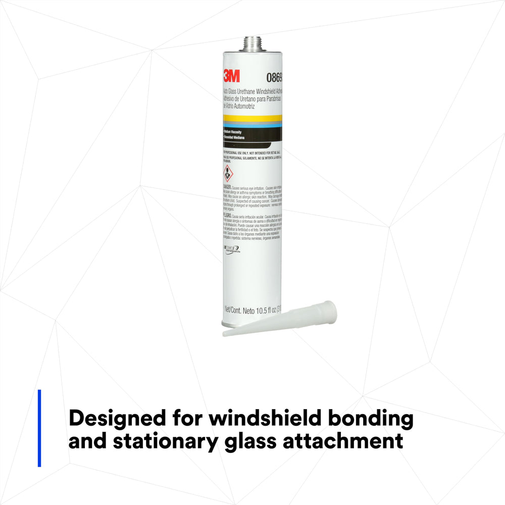 3M Auto Glass Urethane Windshield Adhesive 08693 packaging box shows contents.