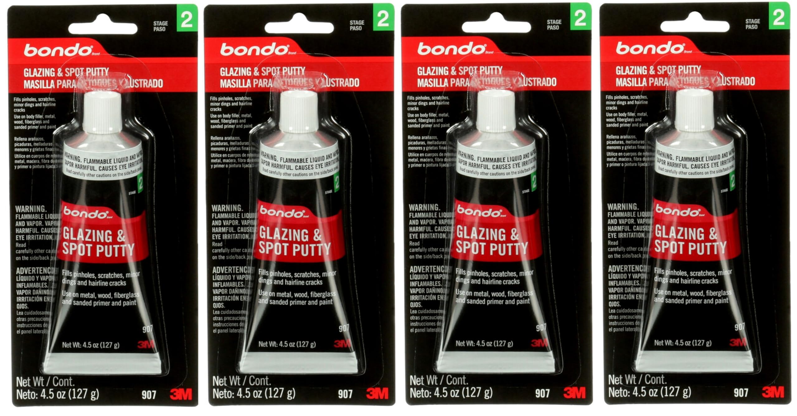 3M Bondo 907 glazing and spot putty on a curved car panel for smoothing minor imperfections.