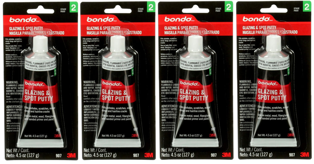 3M Bondo 907 glazing and spot putty on a curved car panel for smoothing minor imperfections.