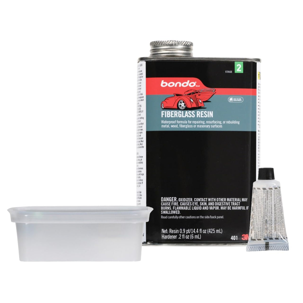 3M Bondo fiberglass resin bottle for Stage 2 waterproof repairs.