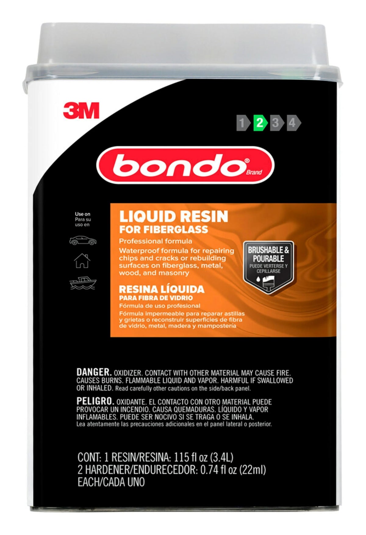 3M Bondo Fiberglass Resin 00404 can front view for durable auto and boat repairs
