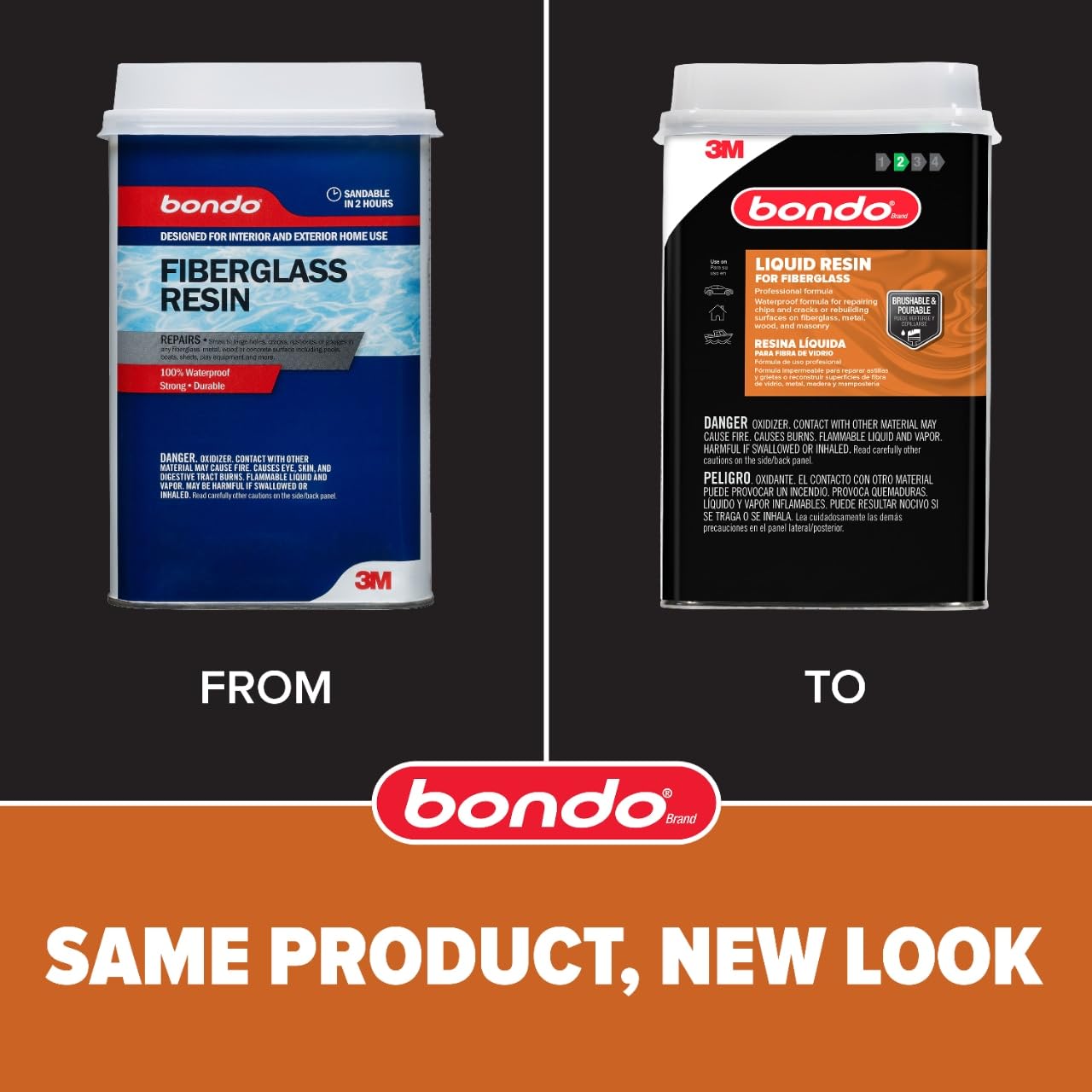 3M Bondo Fiberglass Resin liquid hardener bottle shown for precise mixing and strong bonds