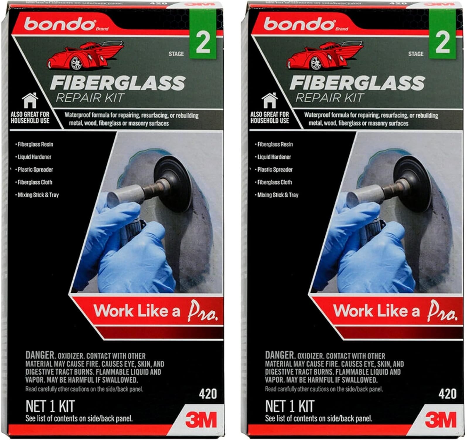 3M Bondo fiberglass repair kit contents for durable DIY fixes.