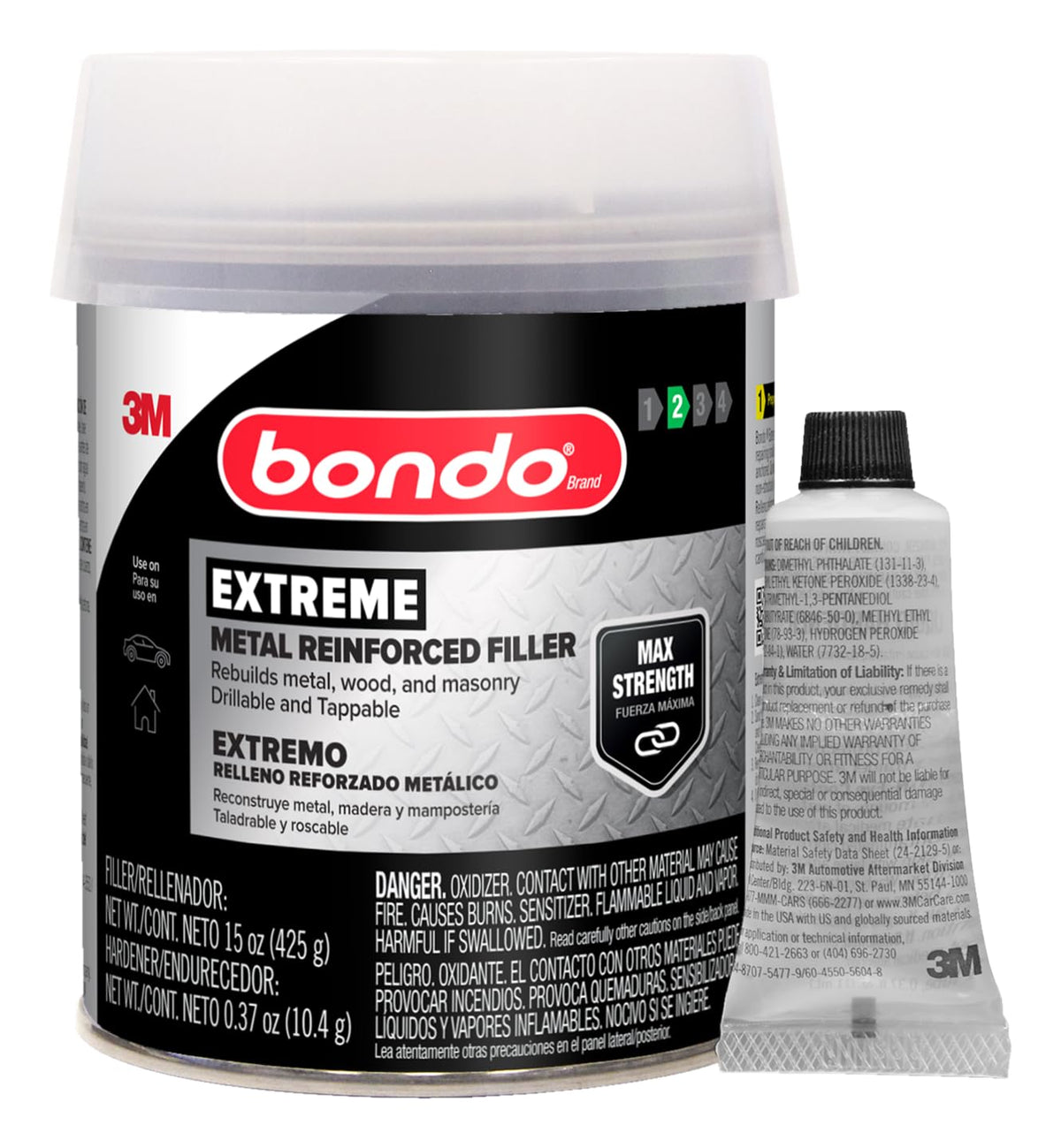 3M Bondo Metal Reinforced Filler application showing fast dry and rust-free metal repair
