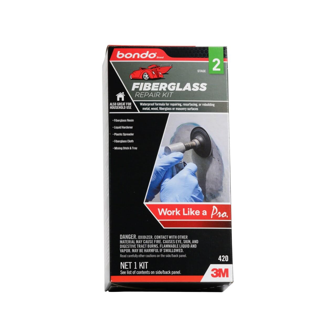 3M Bondo resin and hardener mixed to form a durable, watertight repair.