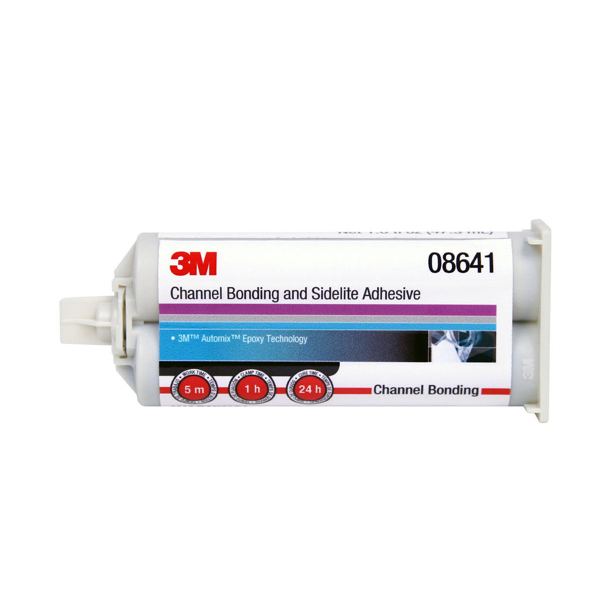 3M Channel Bonding and Sidelite Adhesive 08641 bottle ready for rapid cure in automotive repairs.
