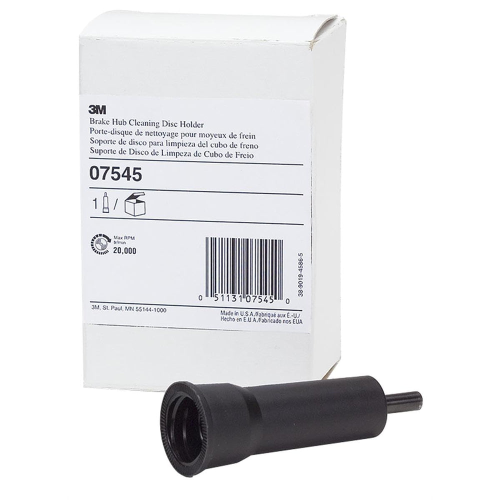 3M CX-DR brake hub cleaning disc holder in use showing extended reach between wheel studs.