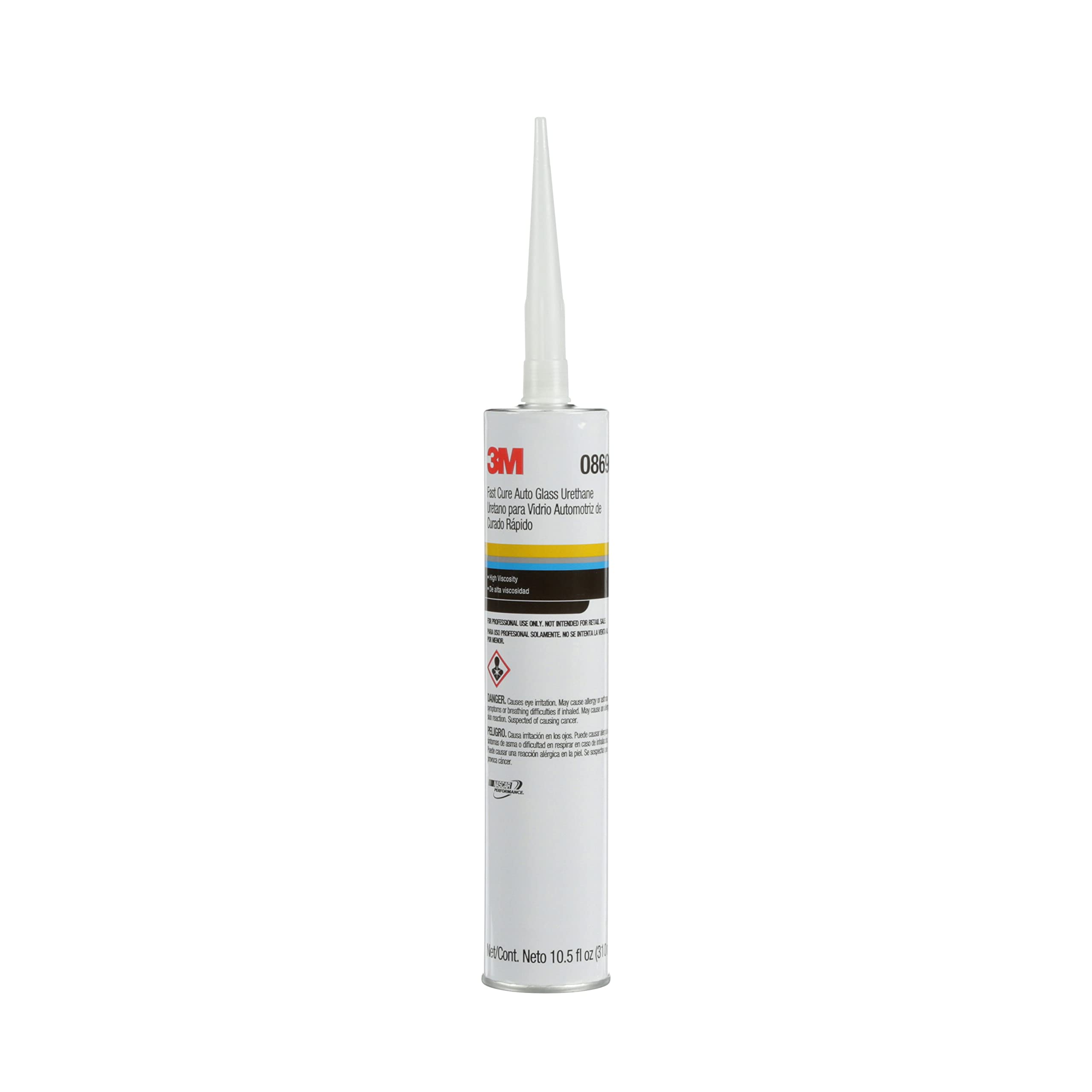 3M Fast Cure Auto Glass Urethane white adhesive on cartridge shows high-visibility sealant for accuracy.
