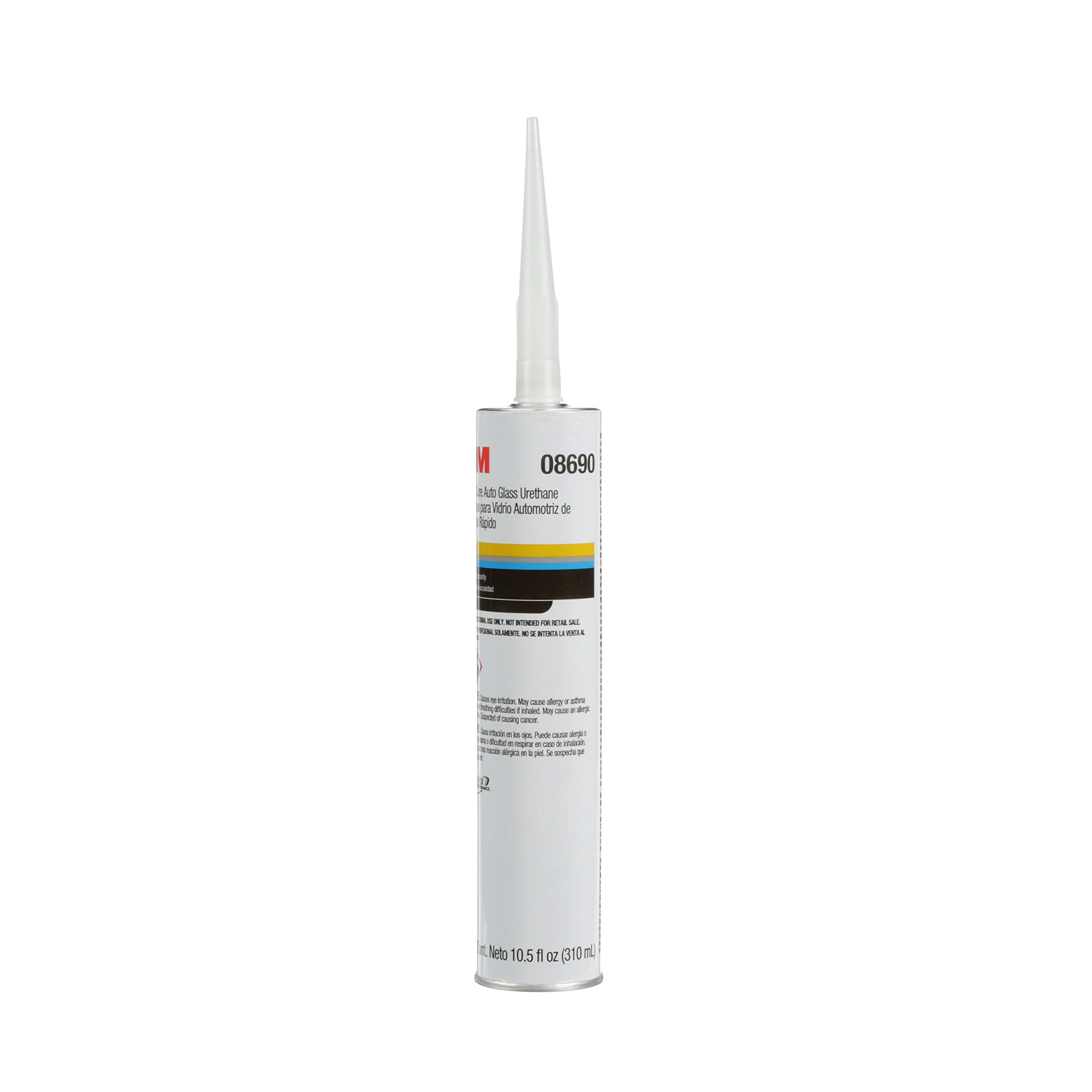 3M Fast Cure auto glass urethane seal on windshield illustrating quick bonding potential.