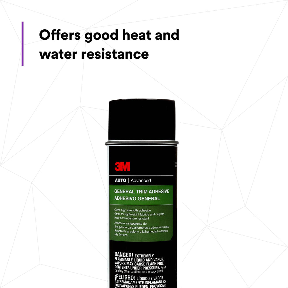 3M General Trim Adhesive 08088 offers heat and moisture resistance.