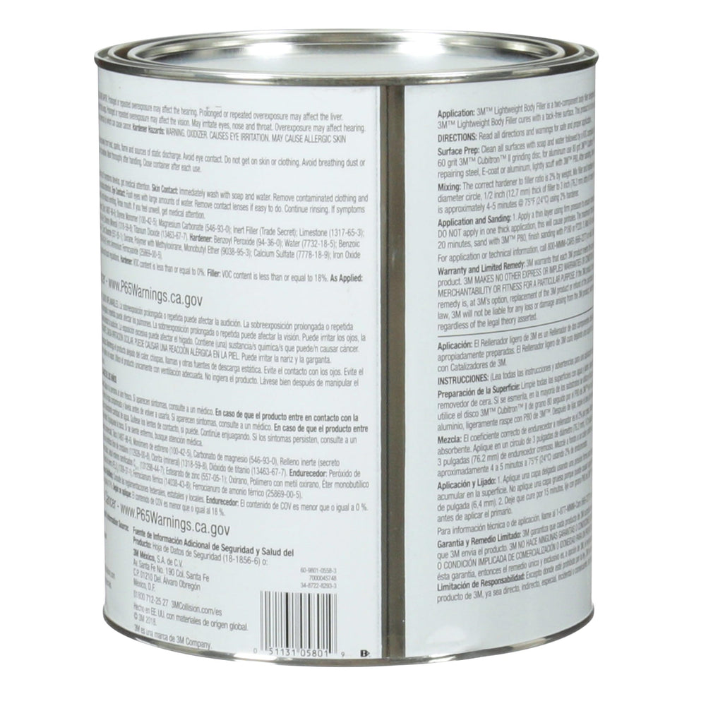 3M Lightweight Body Filler 05801 delivers tack-free finish for clean, professional repairs