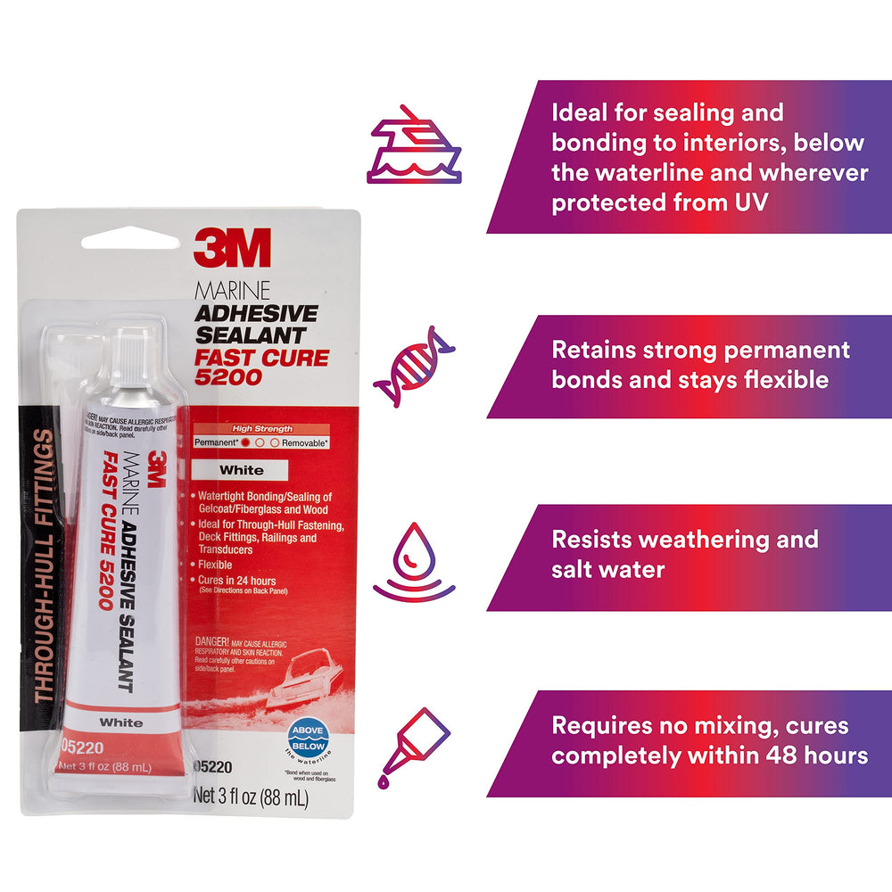 3M Marine Adhesive Sealant 5200 bonded hull-deck seam provides watertight seal.