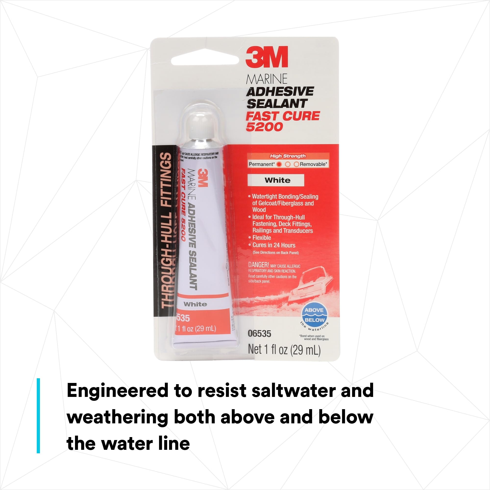 3M 5200 sealant used for under-molding bond with flexible, vibration-resistant seal.